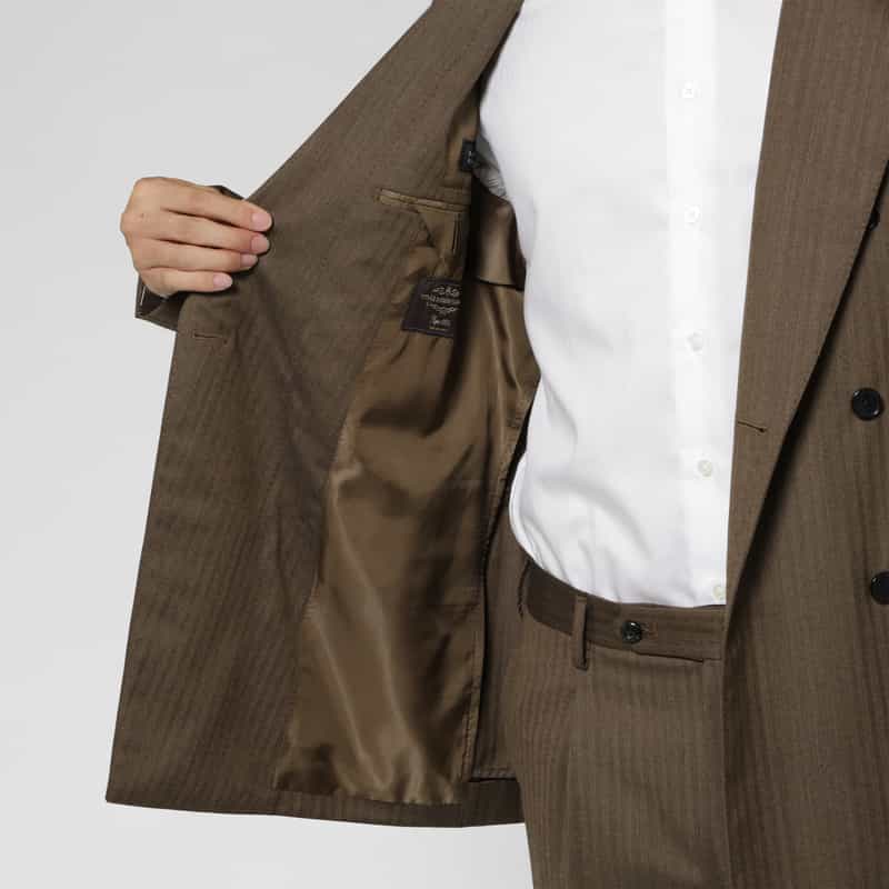 BARNEYS NEW YORK ヘリンボーン柄ダブルブレストスーツ“BROOKLYN" BROWN