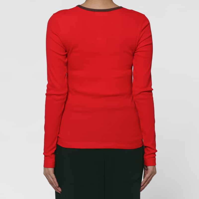 GANNI GANNI ＜ガニー＞ ロングスリーブリブカットソー RED