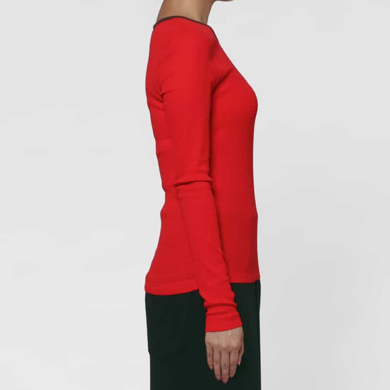 GANNI GANNI ＜ガニー＞ ロングスリーブリブカットソー RED