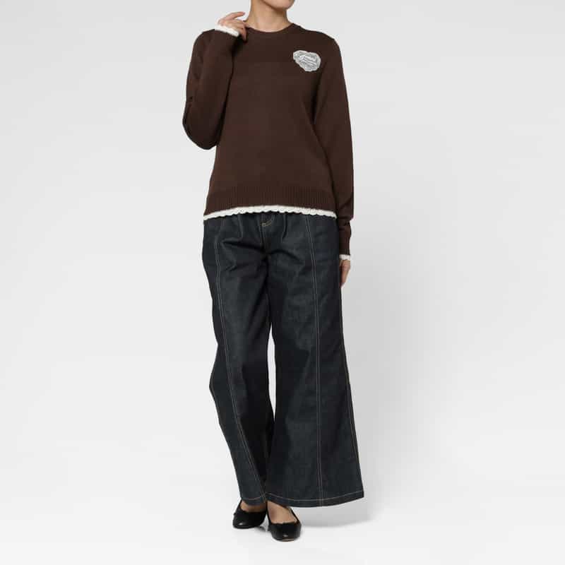 GANNI GANNI ＜ガニー＞ フリルレースデザイン ニットプルオーバー BROWN