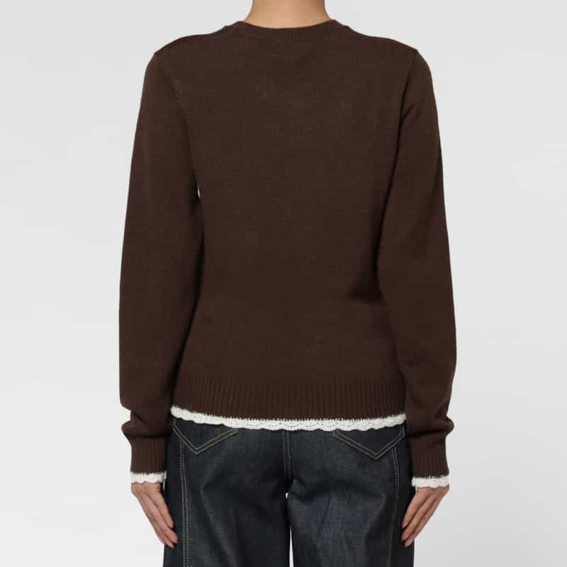 GANNI GANNI ＜ガニー＞ フリルレースデザイン ニットプルオーバー BROWN
