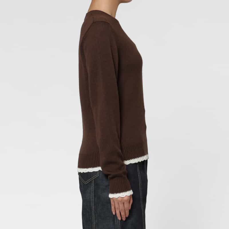 GANNI GANNI ＜ガニー＞ フリルレースデザイン ニットプルオーバー BROWN