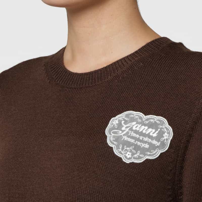 GANNI GANNI ＜ガニー＞ フリルレースデザイン ニットプルオーバー BROWN