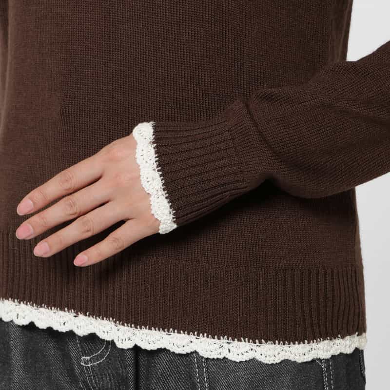 GANNI GANNI ＜ガニー＞ フリルレースデザイン ニットプルオーバー BROWN
