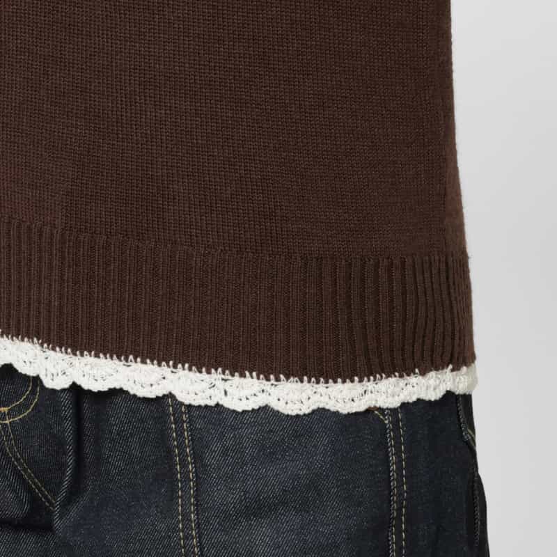 GANNI GANNI ＜ガニー＞ フリルレースデザイン ニットプルオーバー BROWN
