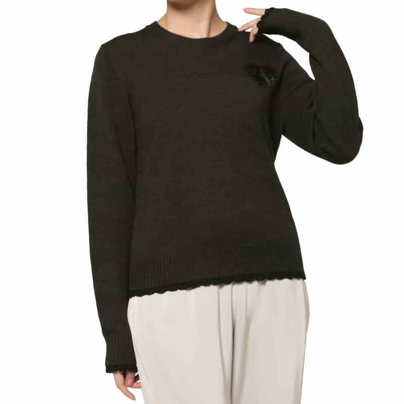 GANNI GANNI ＜ガニー＞ フリルレースデザイン ニットプルオーバー BLACK