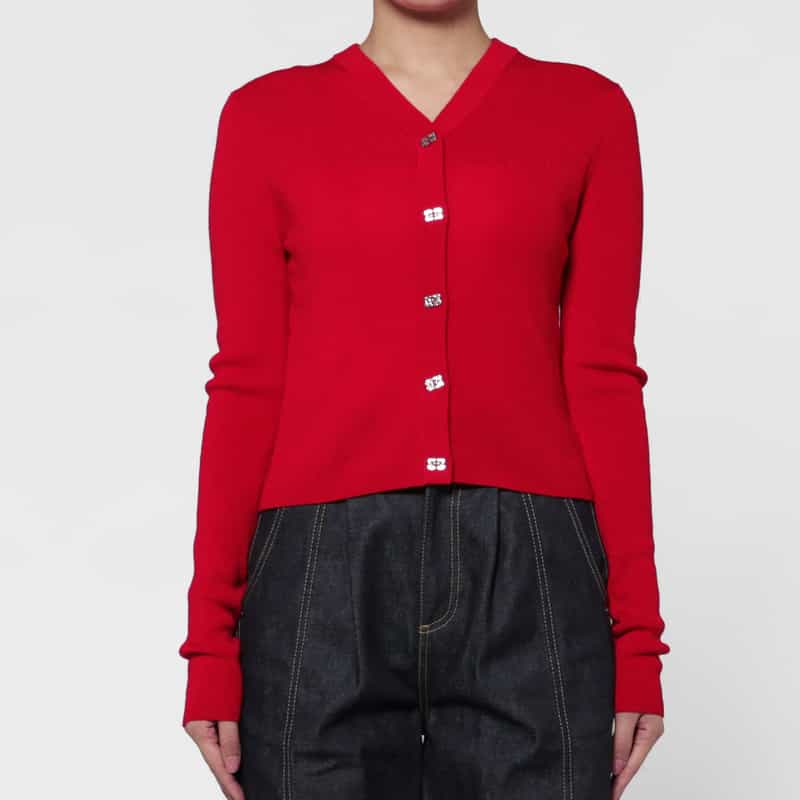 GANNI GANNI ＜ガニー＞ Vネックニットカーディガン RED