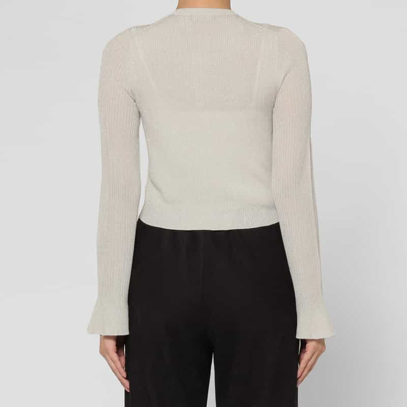 BARNEYS NEW YORK ウォッシャブル シアー素材ラメリブニットカーディガン WHITE