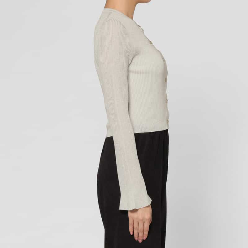 BARNEYS NEW YORK ウォッシャブル シアー素材ラメリブニットカーディガン WHITE