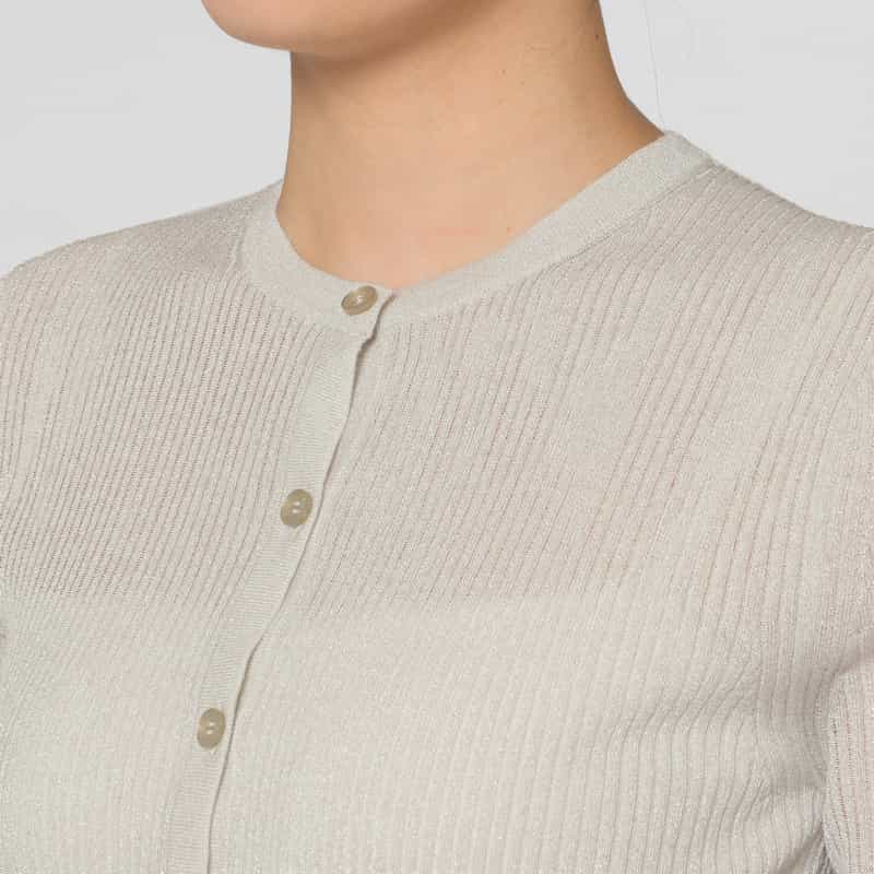 BARNEYS NEW YORK ウォッシャブル シアー素材ラメリブニットカーディガン WHITE