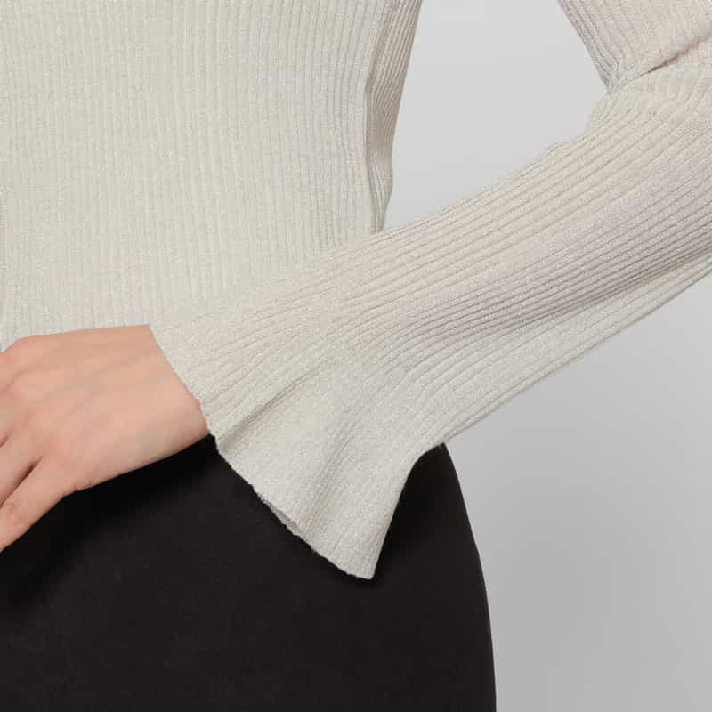 BARNEYS NEW YORK ウォッシャブル シアー素材ラメリブニットカーディガン WHITE
