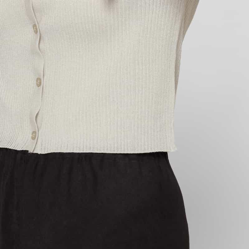BARNEYS NEW YORK ウォッシャブル シアー素材ラメリブニットカーディガン WHITE
