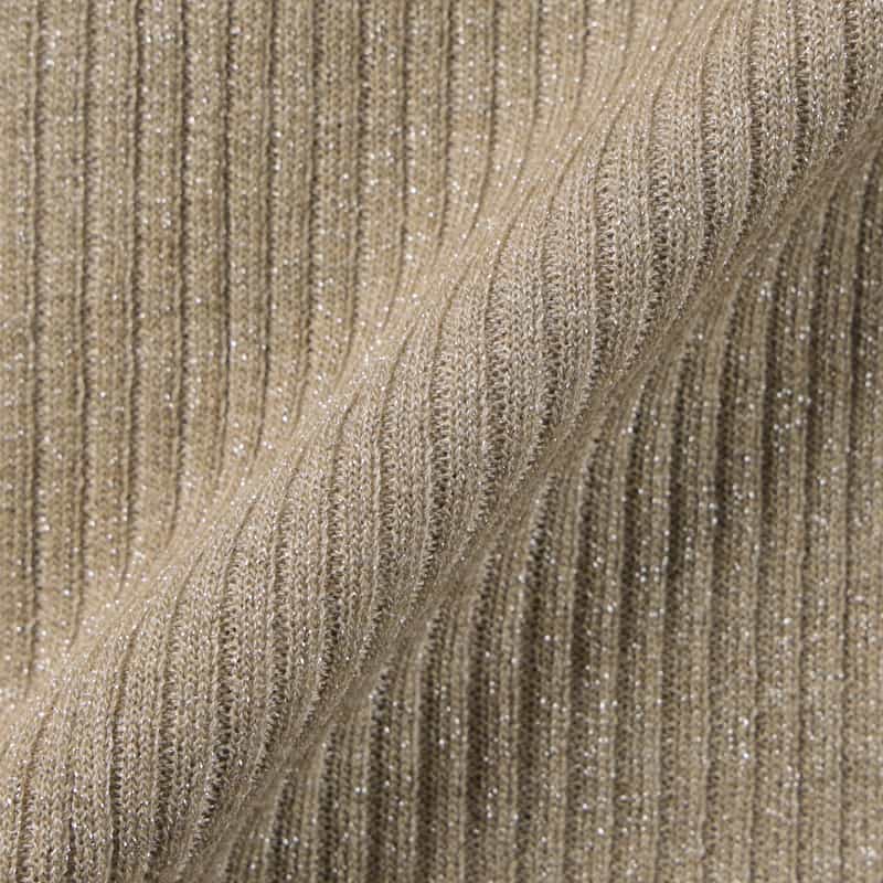 BARNEYS NEW YORK ウォッシャブル シアー素材ラメリブニットカーディガン BEIGE