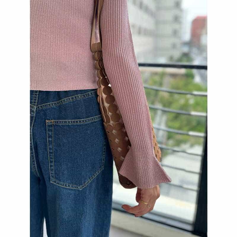 BARNEYS NEW YORK ウォッシャブル シアー素材ラメリブニットカーディガン PINK