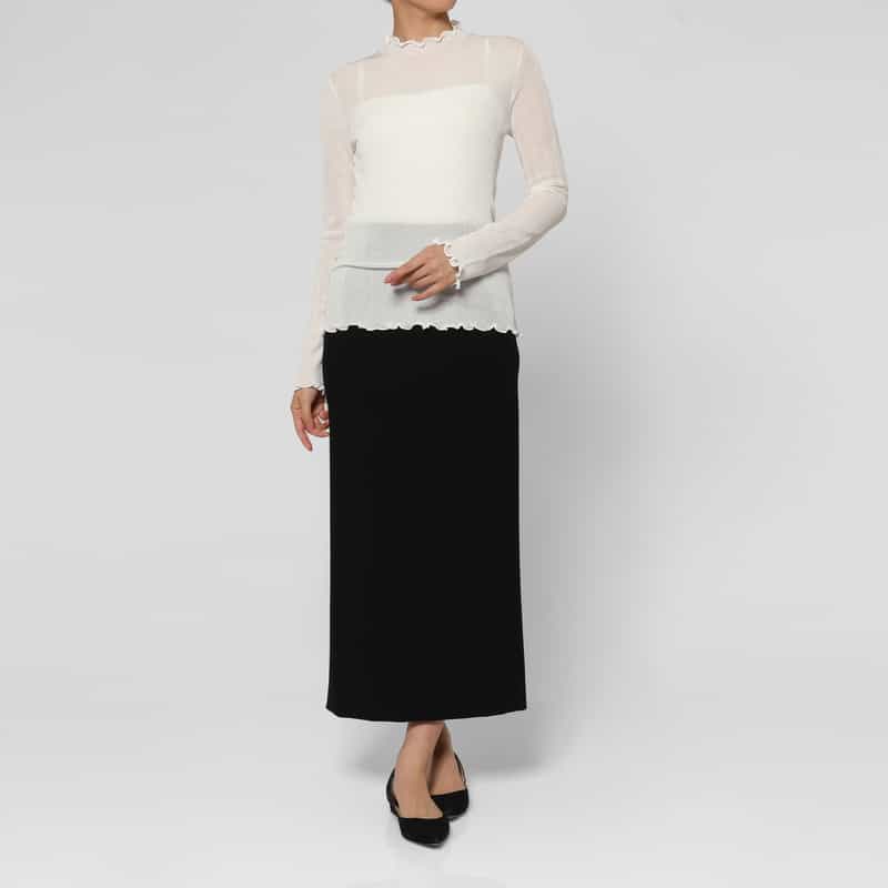 BARNEYS NEW YORK ウォッシャブル シアー素材ラメニットプルオーバー WHITE