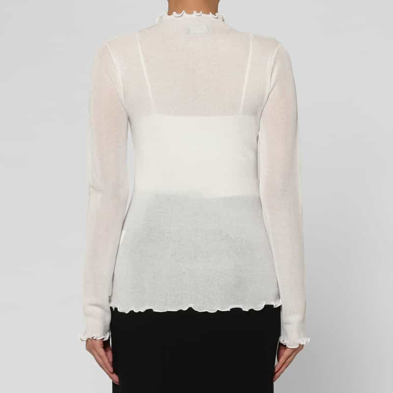 BARNEYS NEW YORK ウォッシャブル シアー素材ラメニットプルオーバー WHITE