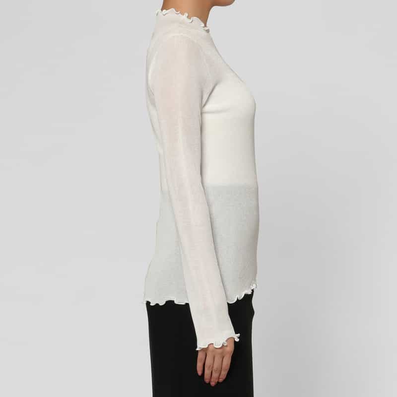 BARNEYS NEW YORK ウォッシャブル シアー素材ラメニットプルオーバー WHITE