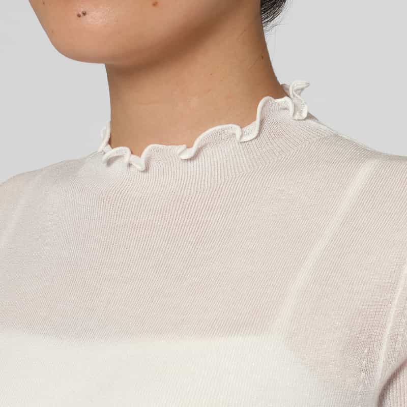 BARNEYS NEW YORK ウォッシャブル シアー素材ラメニットプルオーバー WHITE