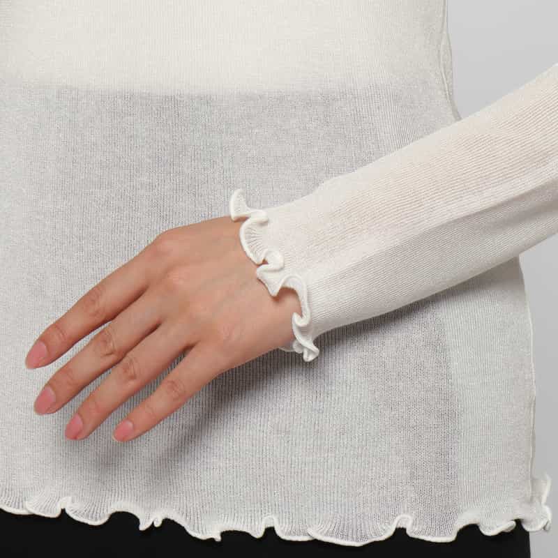 BARNEYS NEW YORK ウォッシャブル シアー素材ラメニットプルオーバー WHITE