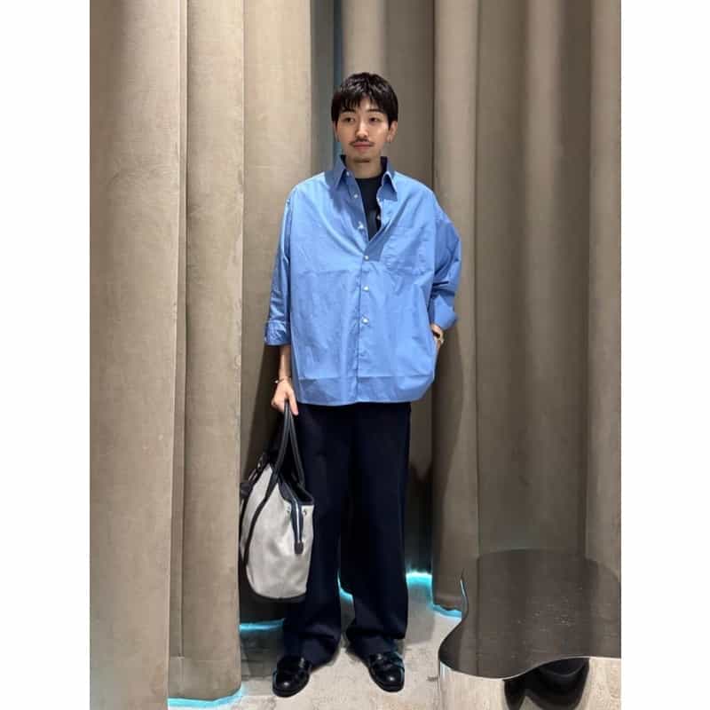 BARNEYS NEW YORK オーバーフィットカジュアルシャツ（THOMAS MASON社製コットン使用） BLUE