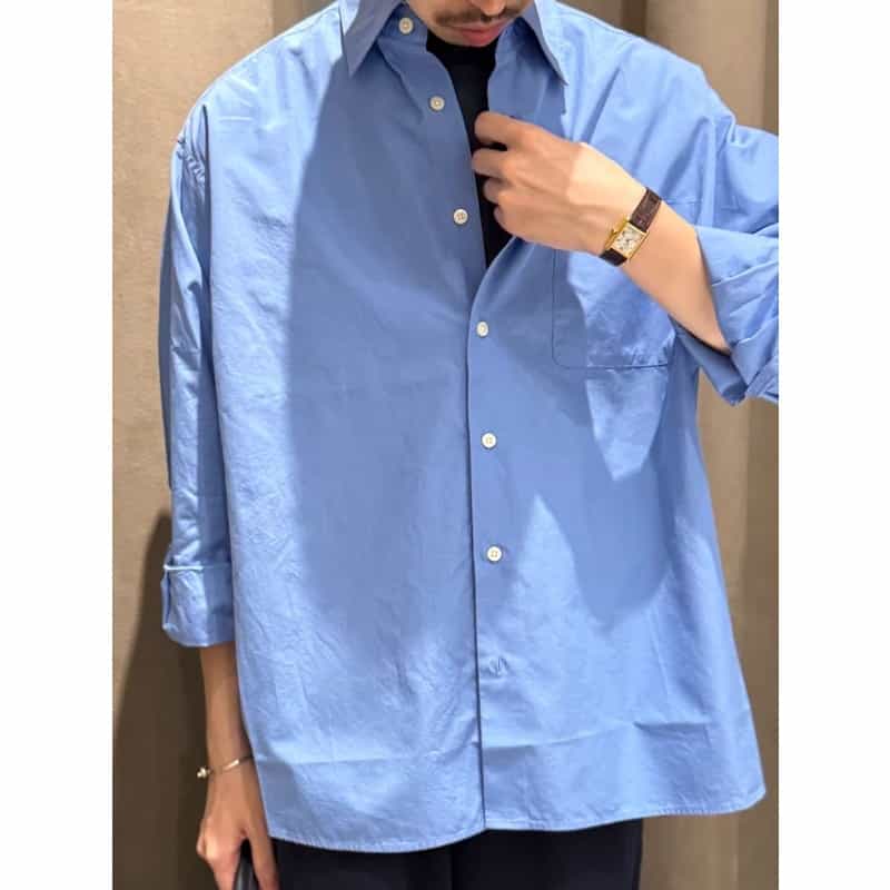 BARNEYS NEW YORK オーバーフィットカジュアルシャツ（THOMAS MASON社製コットン使用） BLUE