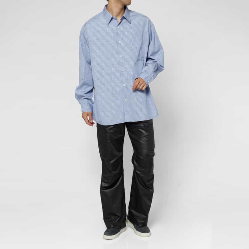 BARNEYS NEW YORK ストライプ柄オーバーフィットカジュアルシャツ（THOMAS MASON社製コットン使用） BLUE