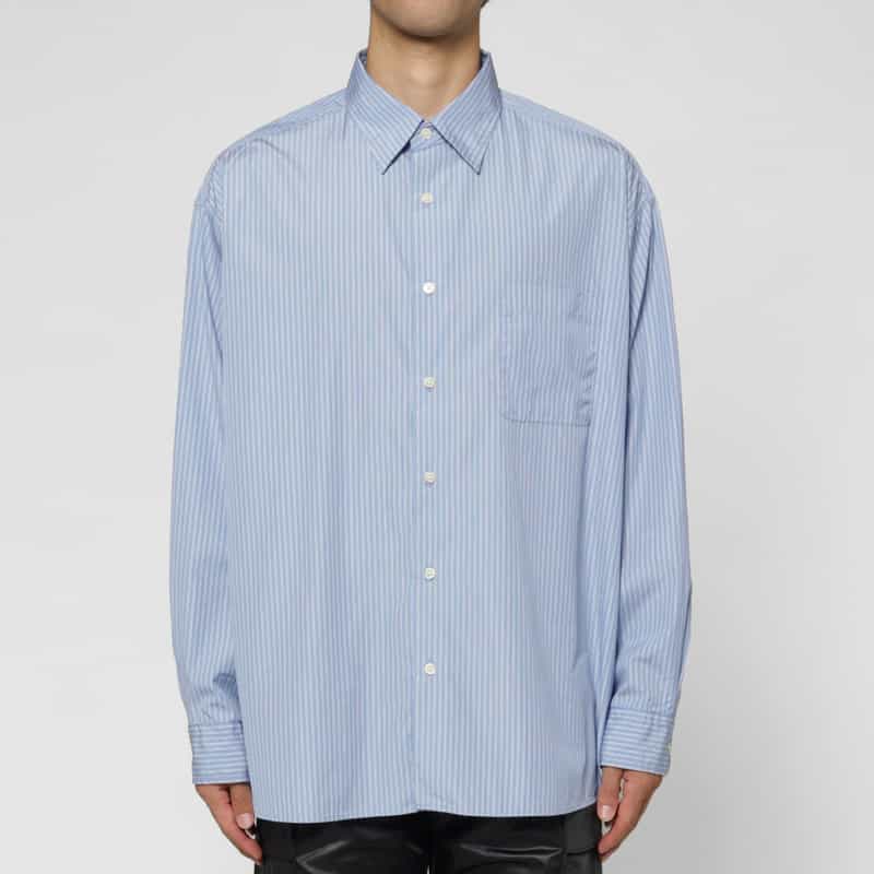 BARNEYS NEW YORK ストライプ柄オーバーフィットカジュアルシャツ（THOMAS MASON社製コットン使用） BLUE