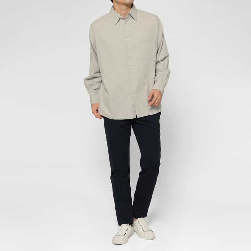 BARNEYS NEW YORK ヘリンボーン柄コットンカジュアルシャツ LIGHT GRAY