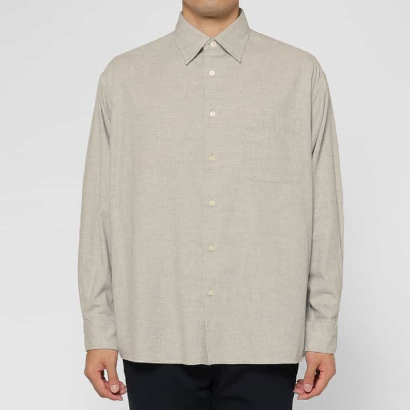 BARNEYS NEW YORK ヘリンボーン柄コットンカジュアルシャツ LIGHT GRAY