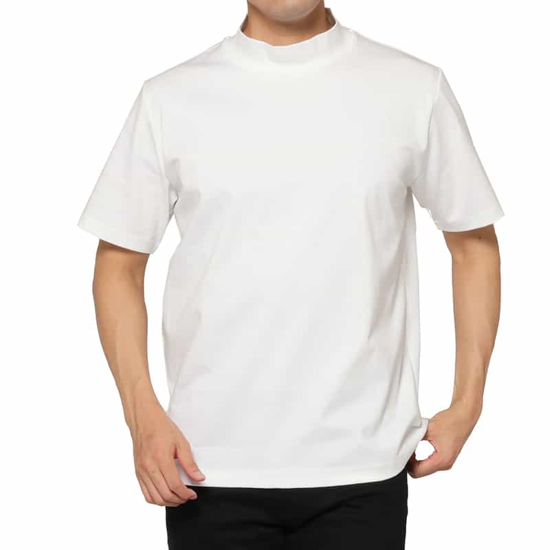BARNEYS NEW YORK モックネックコットンTシャツ WHITE