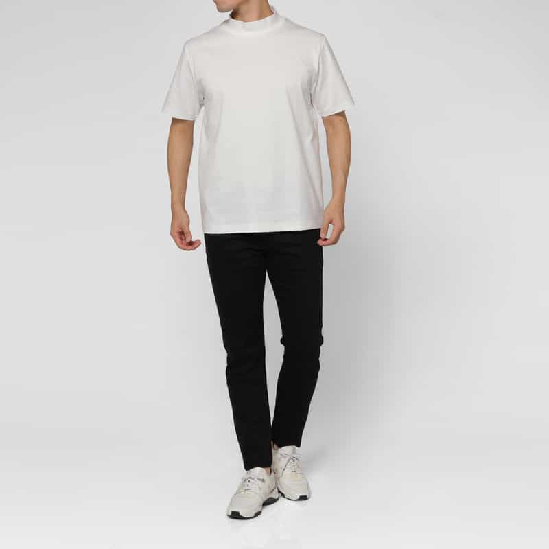 BARNEYS NEW YORK モックネックコットンTシャツ WHITE