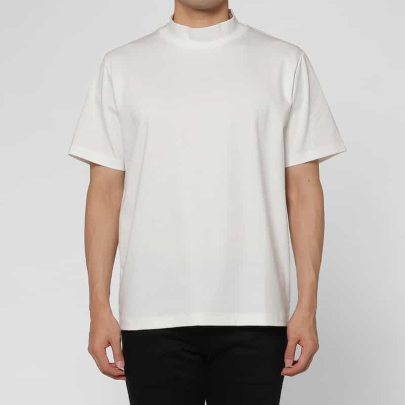 BARNEYS NEW YORK モックネックコットンTシャツ WHITE