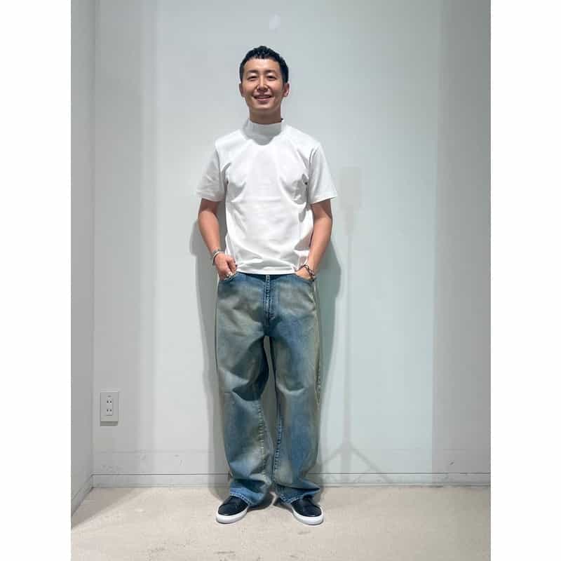 BARNEYS NEW YORK モックネックコットンTシャツ WHITE