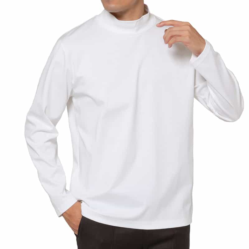 BARNEYS NEW YORK ロングスリーブモックネックTシャツ WHITE