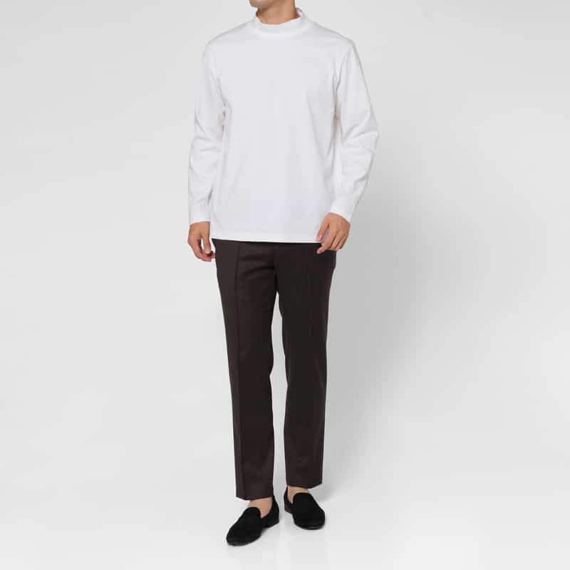 BARNEYS NEW YORK ロングスリーブモックネックTシャツ WHITE