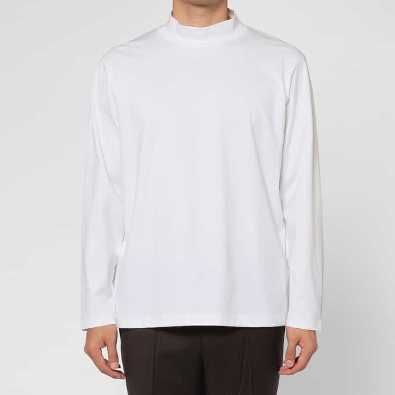 BARNEYS NEW YORK ロングスリーブモックネックTシャツ WHITE