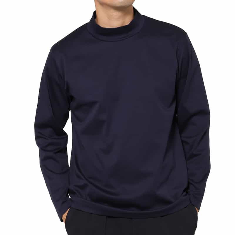 BARNEYS NEW YORK ロングスリーブモックネックTシャツ NAVY