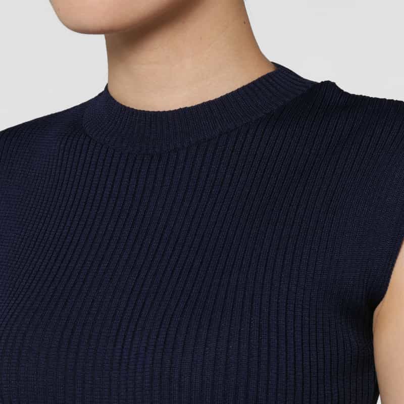 BARNEYS NEW YORK ウォッシャブル ノースリーブ ランダムマルチラインニットドレス NAVY