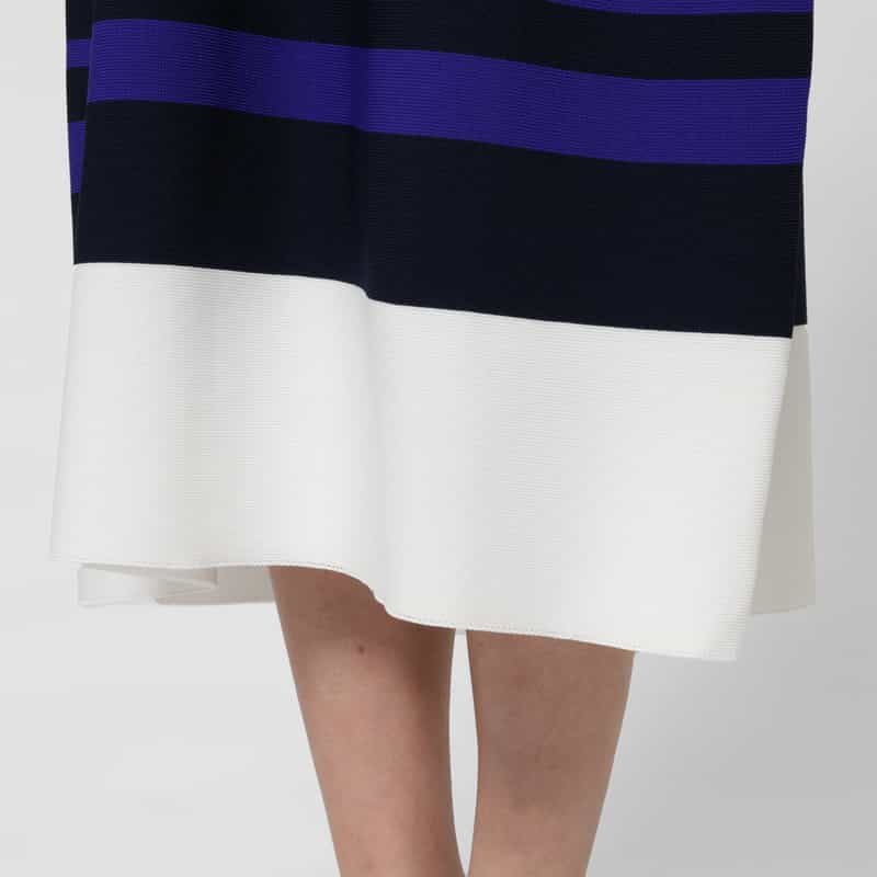 BARNEYS NEW YORK ウォッシャブル ノースリーブ ランダムマルチラインニットドレス NAVY