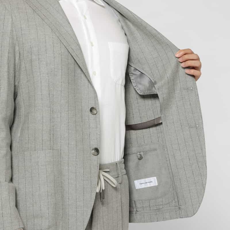 TAGLIATORE TAGLIATORE＜タリアトーレ＞ セットアップ ストライプ柄シングルジャケット"DAKAR" LIGHT GRAY