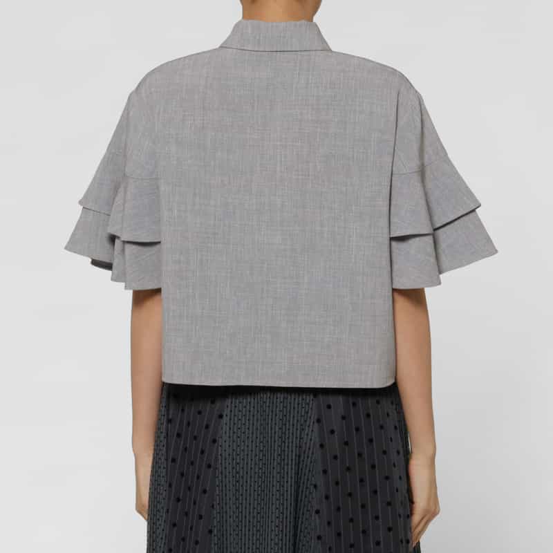 BARNEYS NEW YORK ウォッシャブル リネンライク ラッフルブラウス NAVY