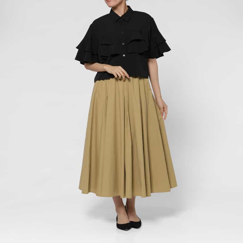 BARNEYS NEW YORK ウォッシャブル コットンタイプライター素材ロングタックフレアスカート BEIGE