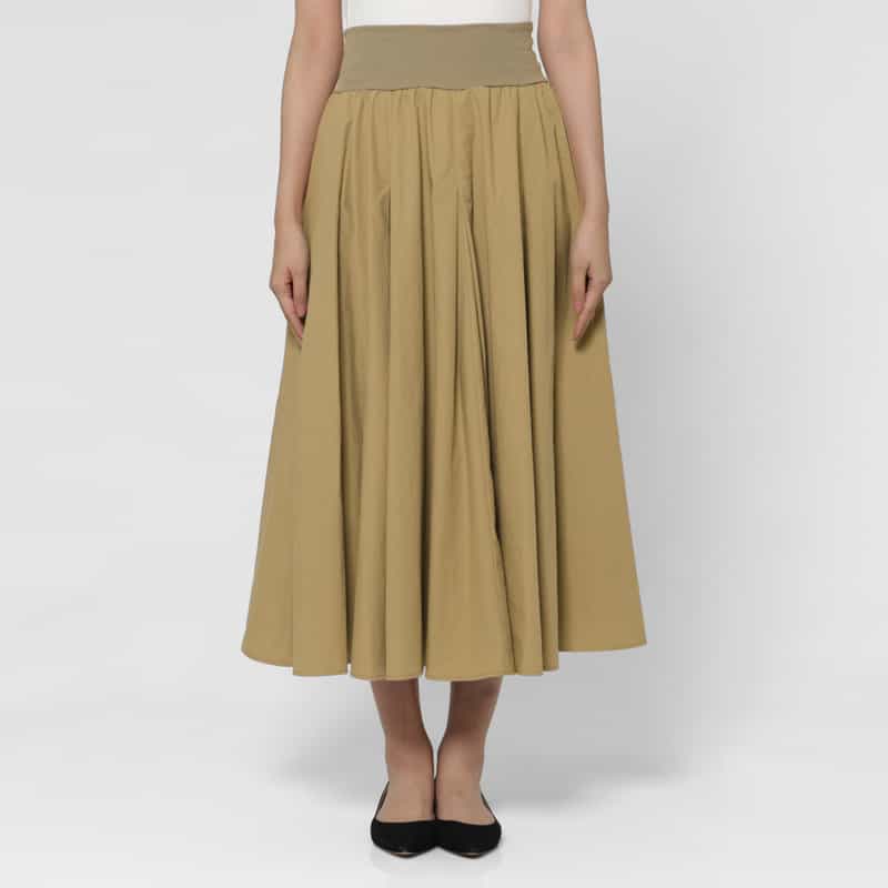 BARNEYS NEW YORK ウォッシャブル コットンタイプライター素材ロングタックフレアスカート BEIGE