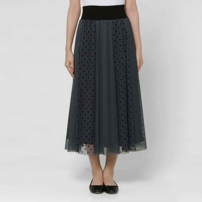 BARNEYS NEW YORK ドッド柄 チュールコンビネーションストライプデザインスカート GRAY