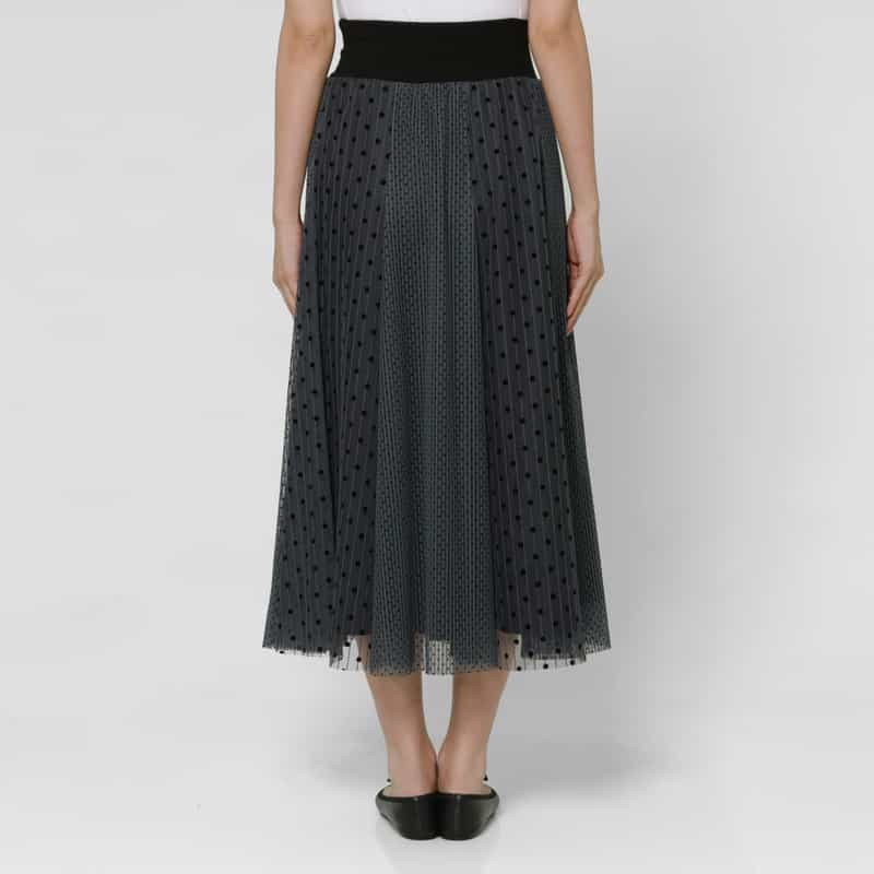 BARNEYS NEW YORK ドッド柄 チュールコンビネーションストライプデザインスカート GRAY