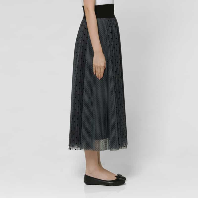 BARNEYS NEW YORK ドッド柄 チュールコンビネーションストライプデザインスカート GRAY