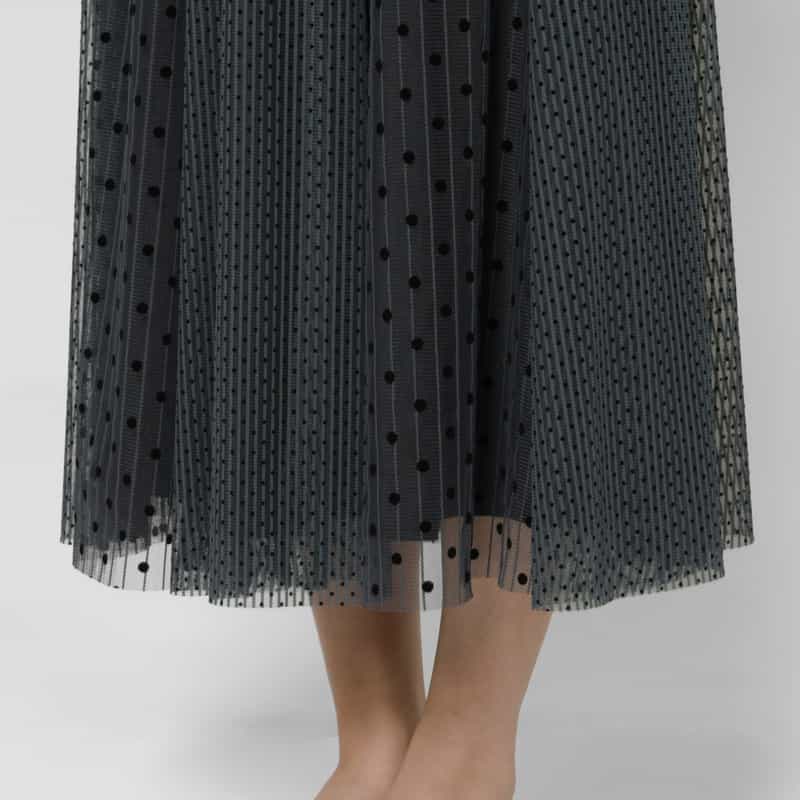 BARNEYS NEW YORK ドッド柄 チュールコンビネーションストライプデザインスカート GRAY