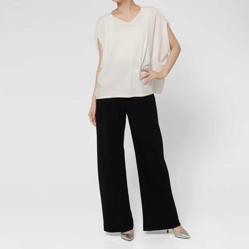 BARNEYS NEW YORK ウォッシャブル レーヨンジャージー素材ドルマンスリーブ カットソー WHITE