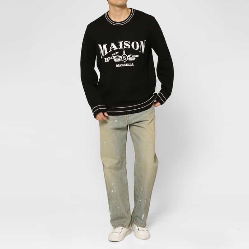MM6 MAISON MARGIELA MM6 MAISON MARGIELA＜エムエム6 メゾン マルジェラ＞ ロゴ入りクルーネックニットプルオーバー BLACK
