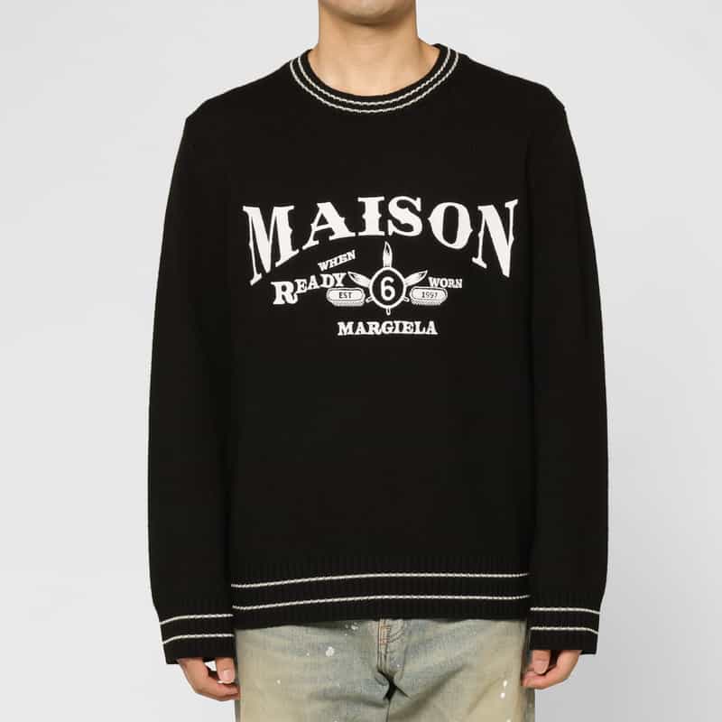 MM6 MAISON MARGIELA MM6 MAISON MARGIELA＜エムエム6 メゾン マルジェラ＞ ロゴ入りクルーネックニットプルオーバー BLACK